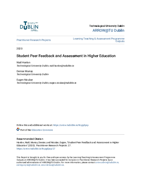 (PDF) Student Peer Feedback and Assessment in Higher Education