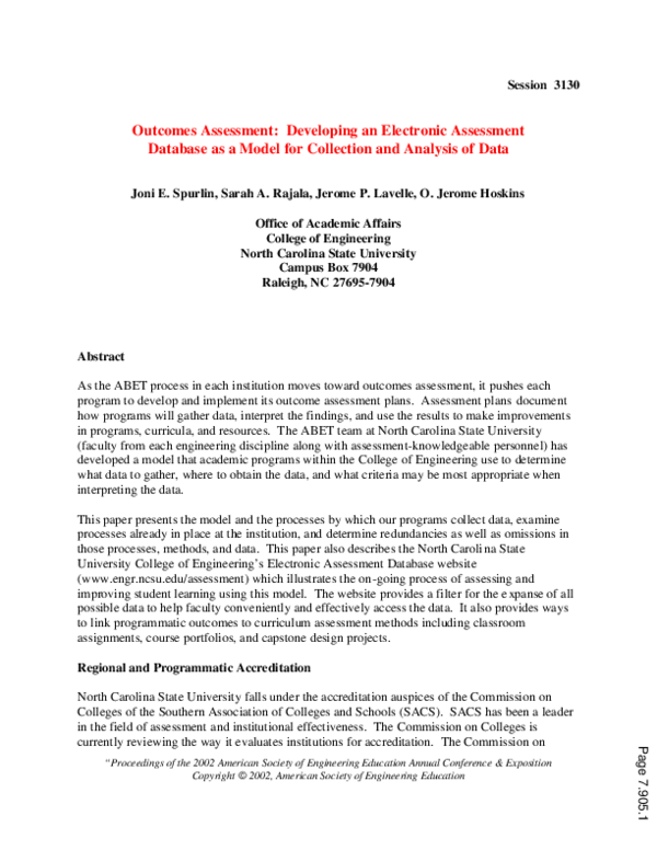(PDF) Outcomes Assessment: Developing An Electronic Assessment Database ...