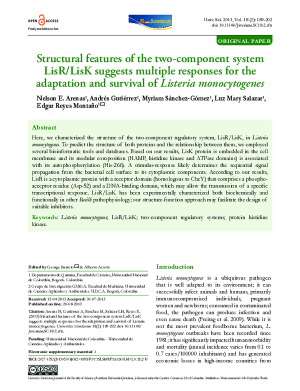 (PDF) Structural features of the two-component system LisR/LisK ...