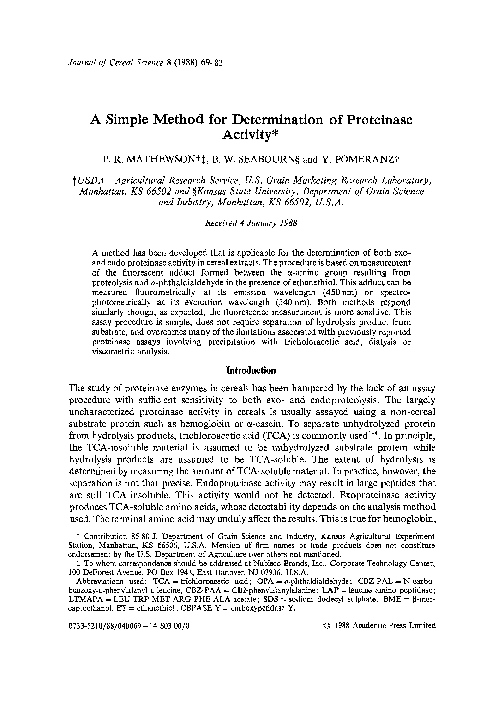 (PDF) A simple method for determination of proteinase activity