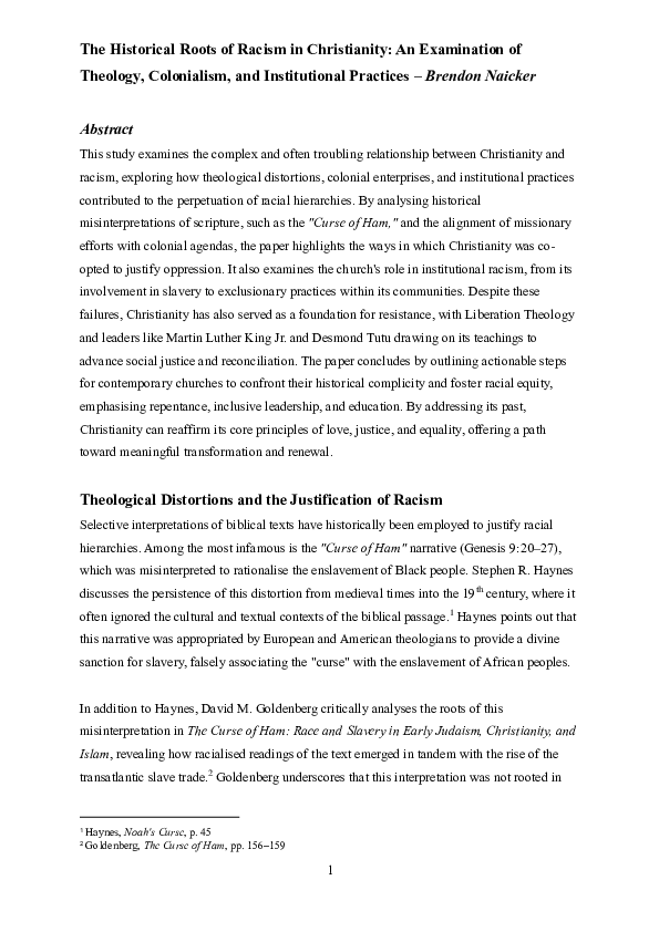 (PDF) The Historical Roots of Racism in Christianity