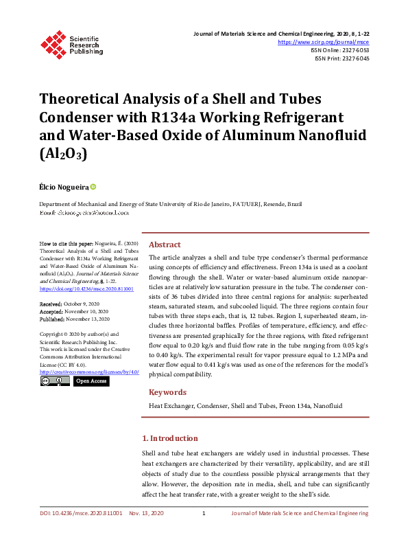 (PDF) Theoretical Analysis of a Shell and Tubes Condenser with R134a ...