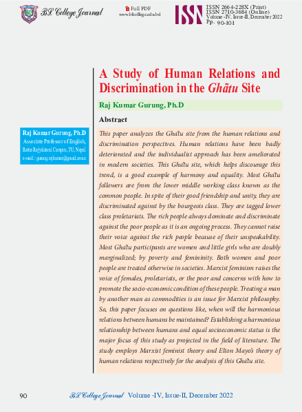 (PDF) A Study of Human Relations and Discrimination in the Gha͂tu Site