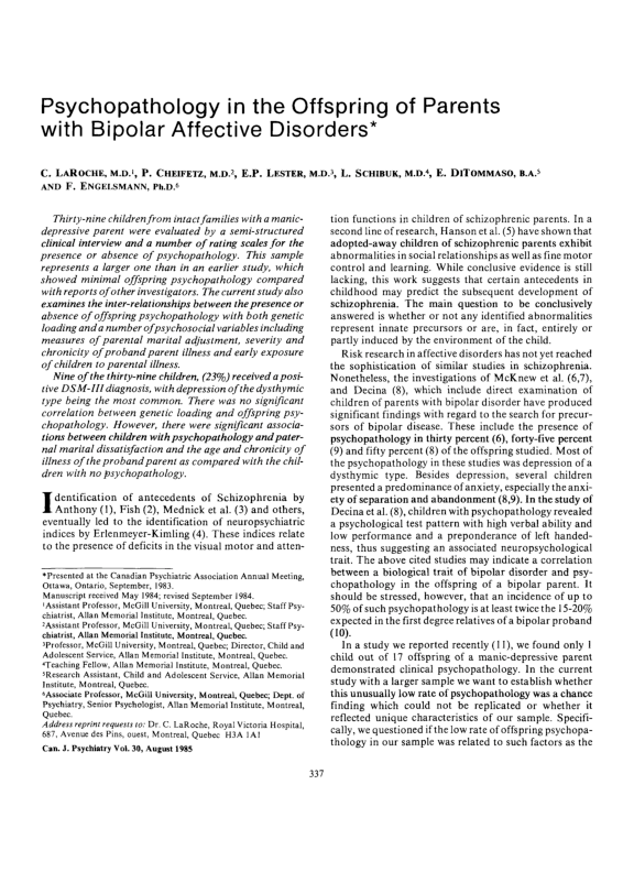 (PDF) Psychopathology in the Offspring of Parents with Bipolar Disorder ...