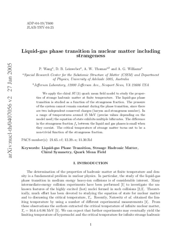 (PDF) Liquid-gas phase transition of strange hadronic matter