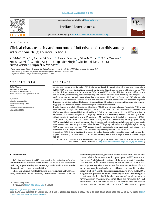 (PDF) Clinical characteristics and outcome of infective endocarditis ...