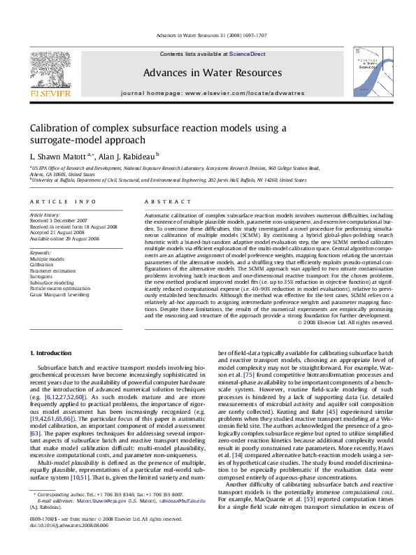 (PDF) Calibration of complex subsurface reaction models using a ...