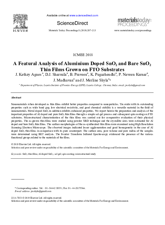 (PDF) A Featural Analysis of Aluminium Doped SnO2 and Bare SnO2 Thin ...