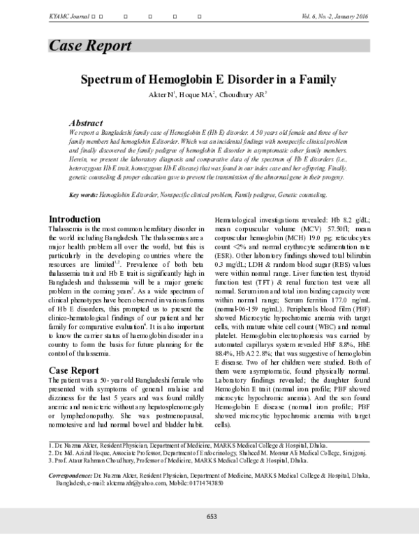 (PDF) Spectrum of Hemoglobin E Disorder in a Family
