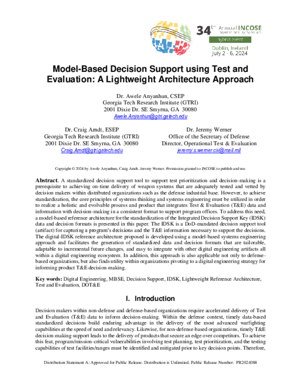 (PDF) Model-Based Decision Support using Test and Evaluation: A ...