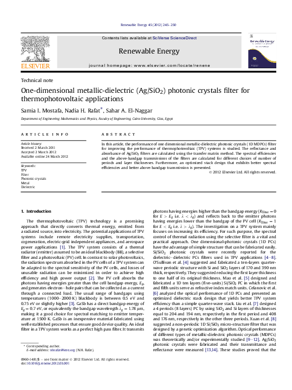 (PDF) One-dimensional metallic-dielectric (Ag/SiO2) photonic crystals ...
