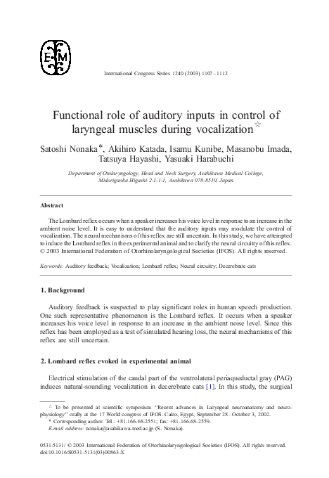 (PDF) Functional role of auditory inputs in control of laryngeal ...