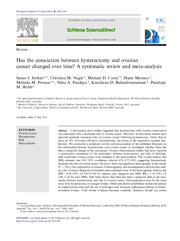 (PDF) Has the association between hysterectomy and ovarian cancer ...