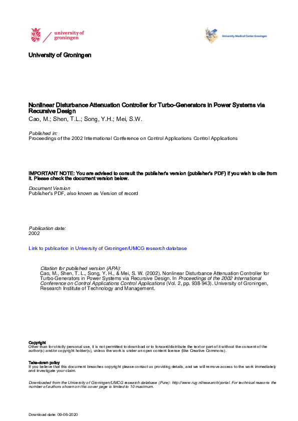 (PDF) Nonlinear disturbance attenuation controller for turbo-generators ...