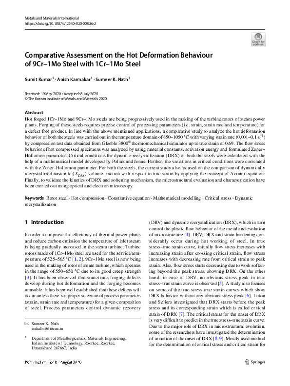 (PDF) Comparative Assessment on the Hot Deformation Behaviour of 9Cr ...