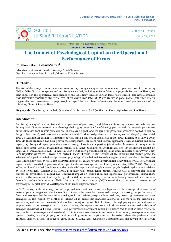 (PDF) The Impact of Psychological Capital on the Operational ...