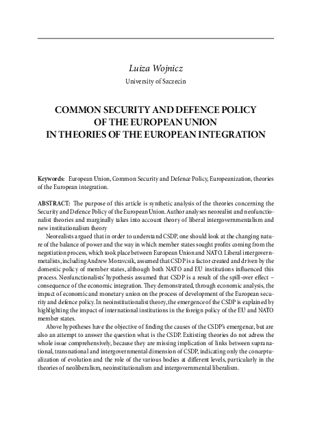 (PDF) Common Security and Defence Policy of the European Union in ...