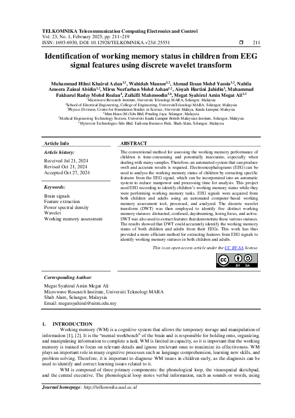 (PDF) Identification of working memory status in children from EEG ...