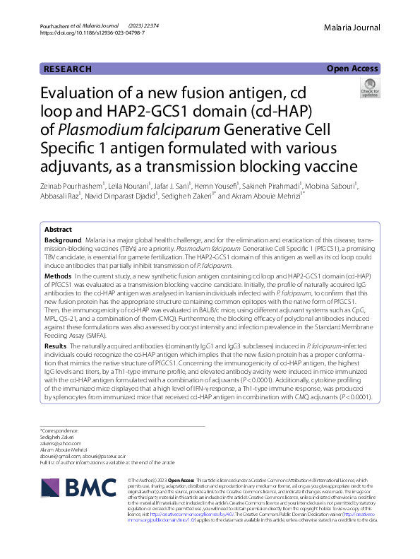 (PDF) Evaluation of a new fusion antigen, cd loop and HAP2-GCS1 domain ...