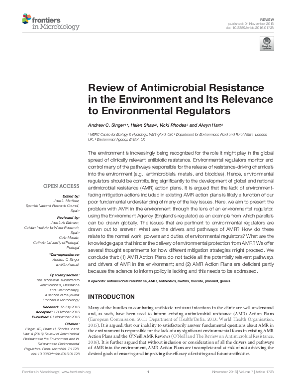 (PDF) Review of Antimicrobial Resistance in the Environment and Its ...