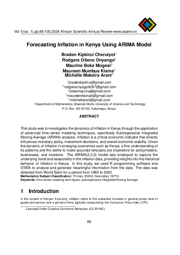 (PDF) Forecasting Inflation in Kenya Using ARIMA Model