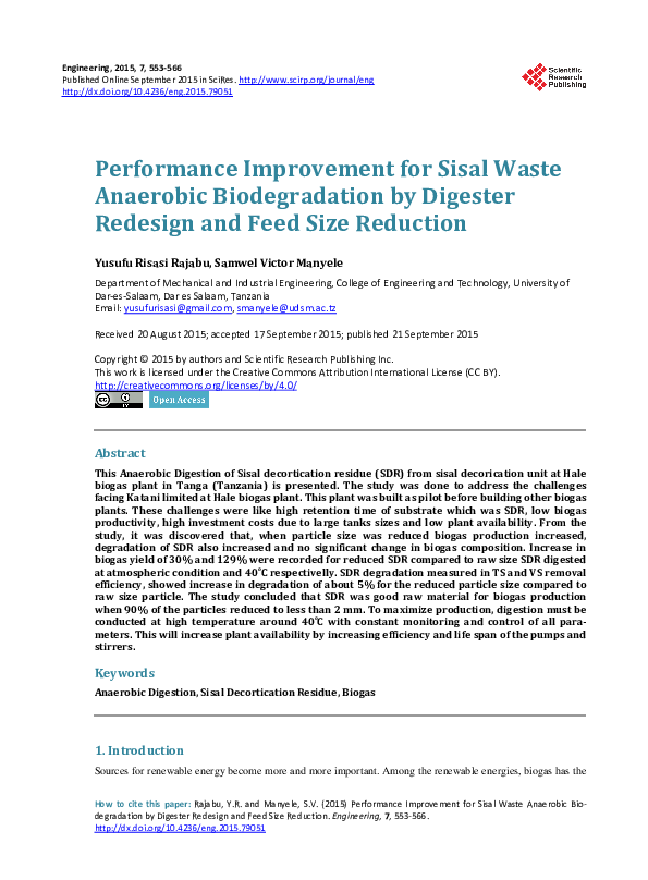 (PDF) Optimizing Anaerobic Digestion of Sisal Waste