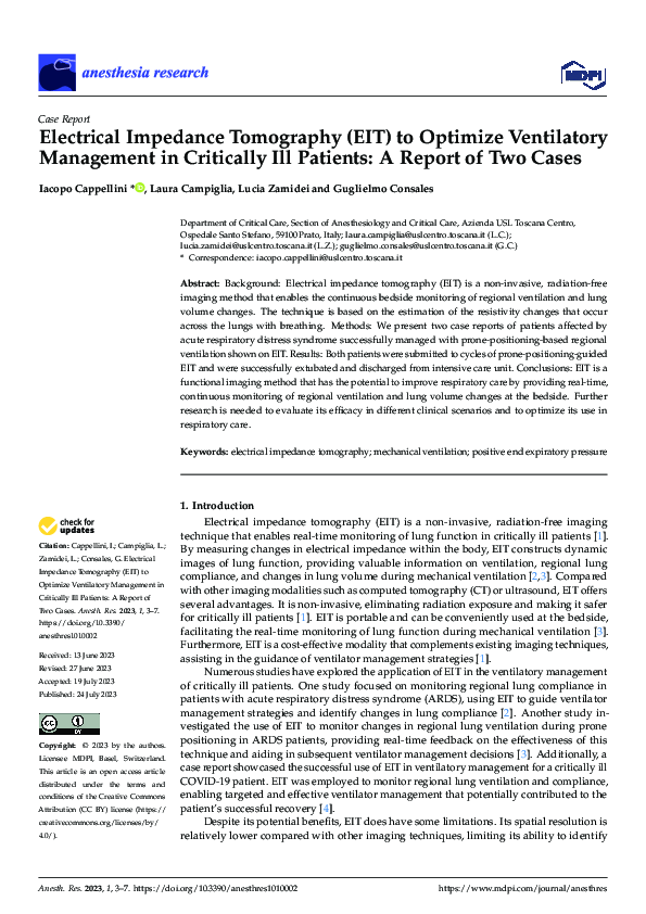 (PDF) Electrical Impedance Tomography (EIT) to Optimize Ventilatory ...