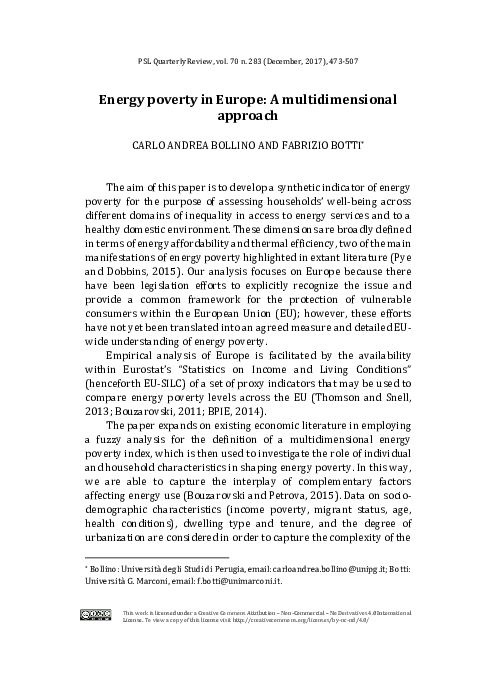 (PDF) Energy Poverty in Europe: A Multidimensional Approach