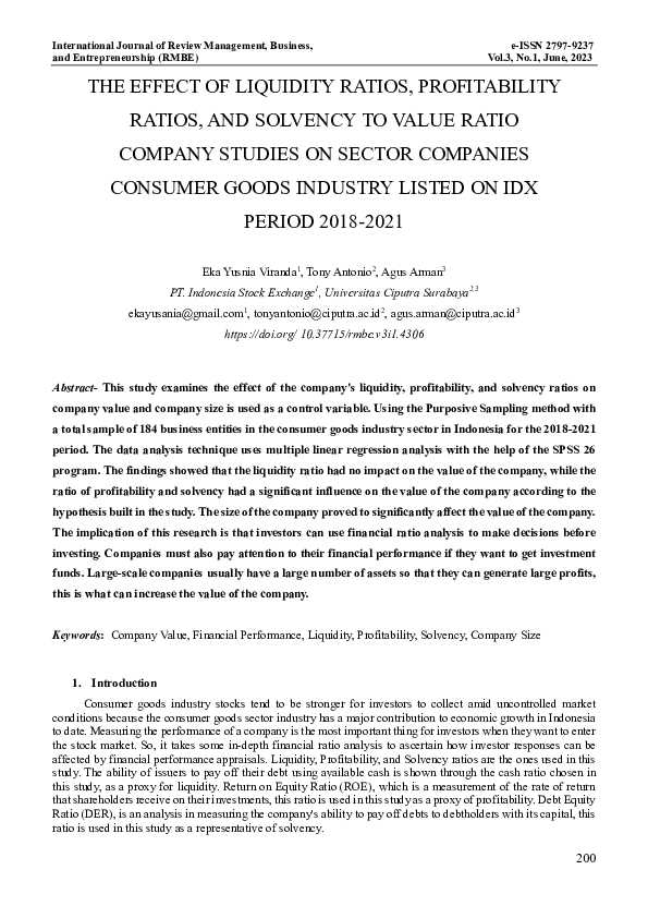 (PDF) The Effect of Liquidity Ratios, Profitability Ratios, and ...