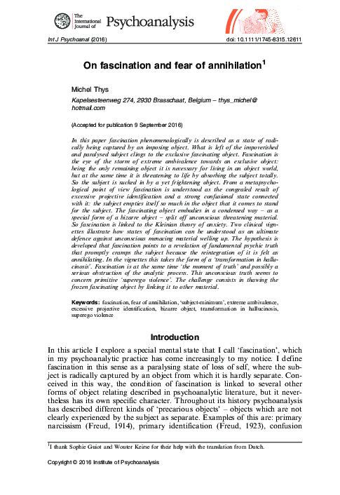 (PDF) On fascination and fear of annihilation