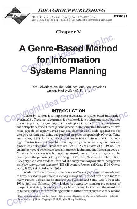 (PDF) A Genre-Based Method for Information Systems Planning