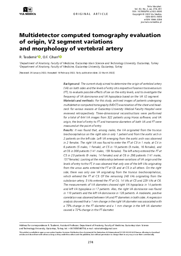 (PDF) Multidetector computed tomography evaluation of origin, V2 ...