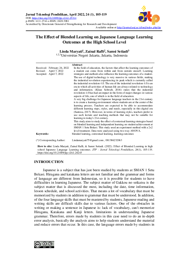 (PDF) Effect of Blended Learning in high school Japanese Language ...