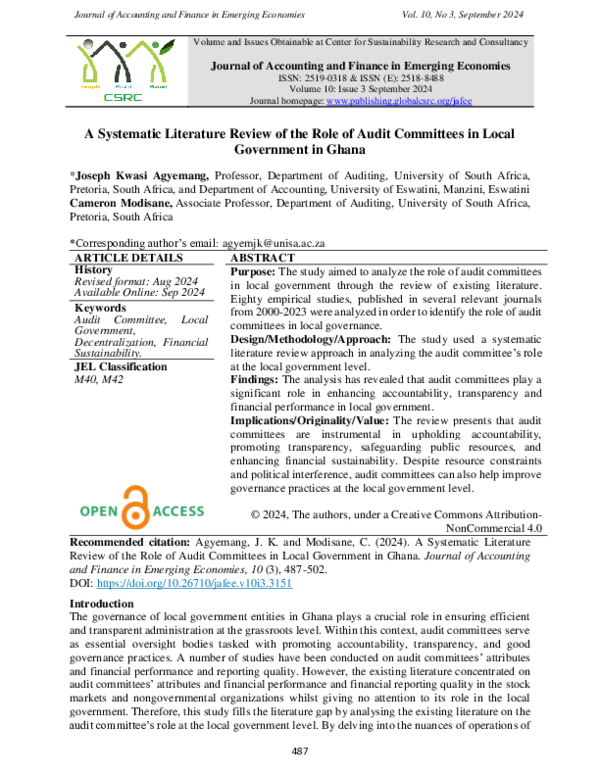 (PDF) A Systematic Literature Review of the Role of Audit Committees in ...