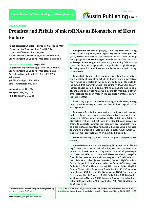 (PDF) Promises and Pitfalls of microRNAs as Biomarkers of Heart Failure