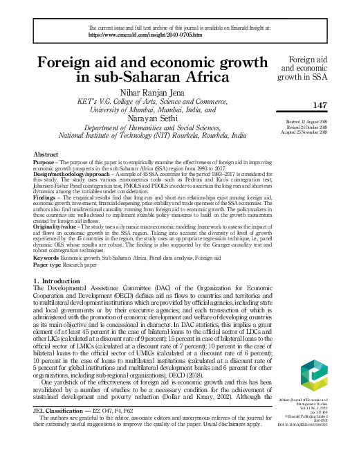 (PDF) Foreign aid and economic growth in sub-Saharan Africa