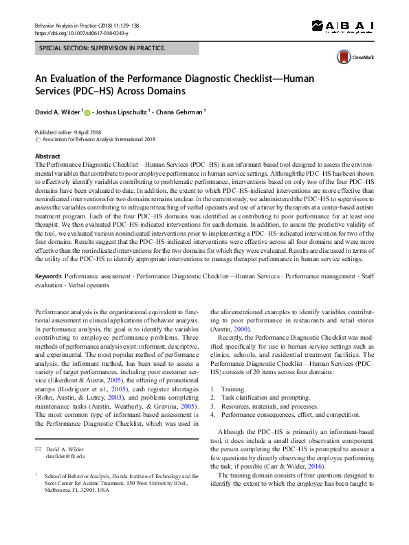 (PDF) An Evaluation of the Performance Diagnostic Checklist—Human ...