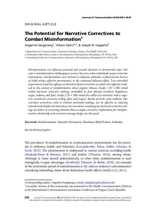 (PDF) The Potential for Narrative Correctives to Combat Misinformation†