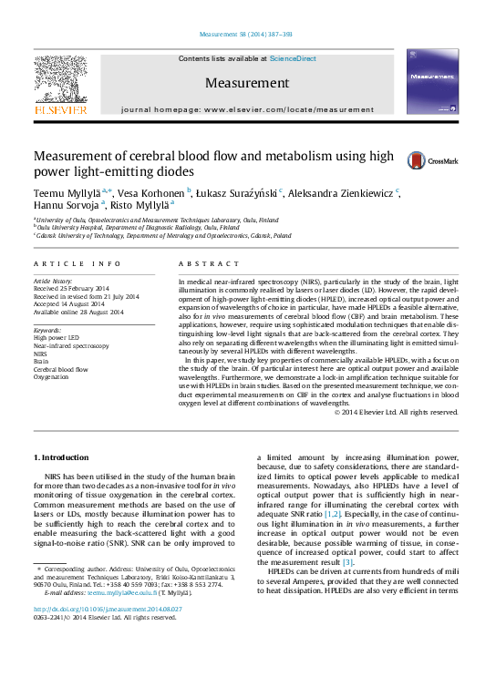 (PDF) Measurement of cerebral blood flow and metabolism using high ...