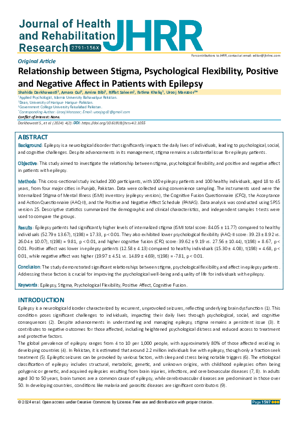 (PDF) Relationship between Stigma, Psychological Flexibility, Positive ...