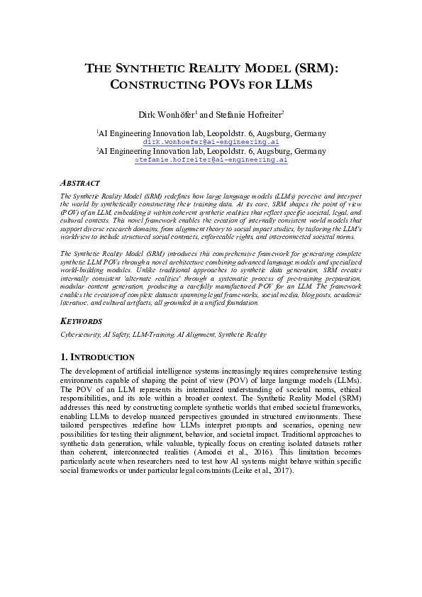 Pdf The Synthetic Reality Model Srm Constructing Povs For Llms