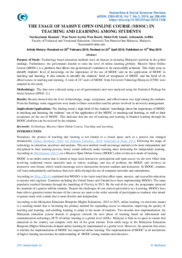 (PDF) The Usage of Massive Open Online Course (Mooc) in Teaching and ...