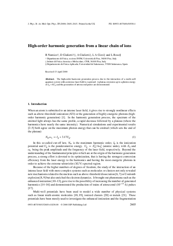 (PDF) High-order harmonic generation from a linear chain of ions