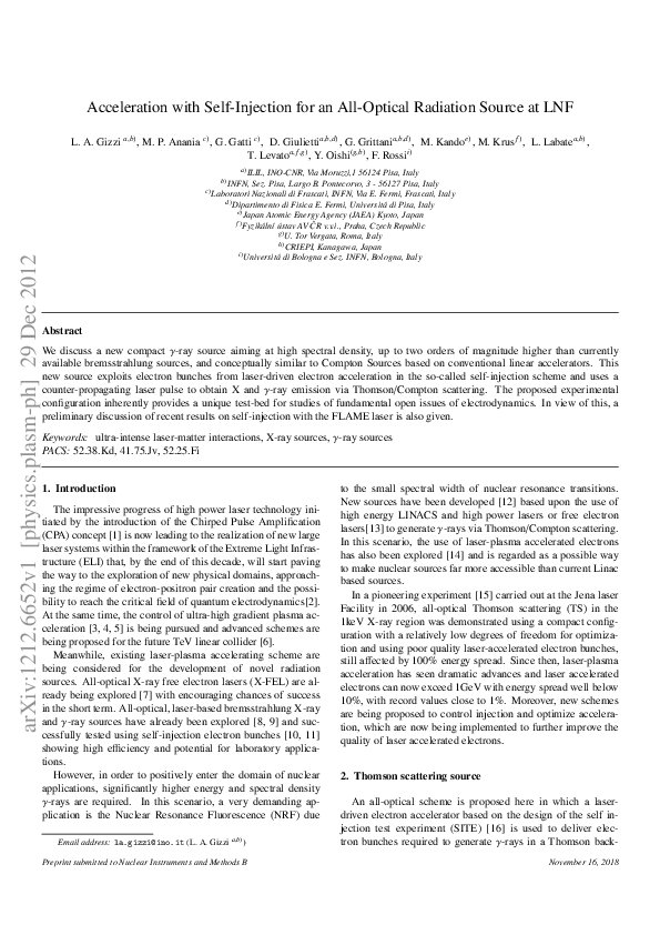 (PDF) Acceleration with self-injection for an all-optical radiation ...