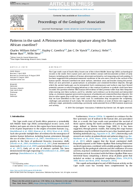 (PDF) Patterns in the sand: A pleistocene hominin signature along the ...