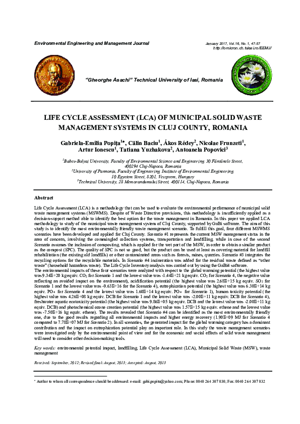 (PDF) Life Cycle Assessment (Lca) of Municipal Solid Waste Management ...