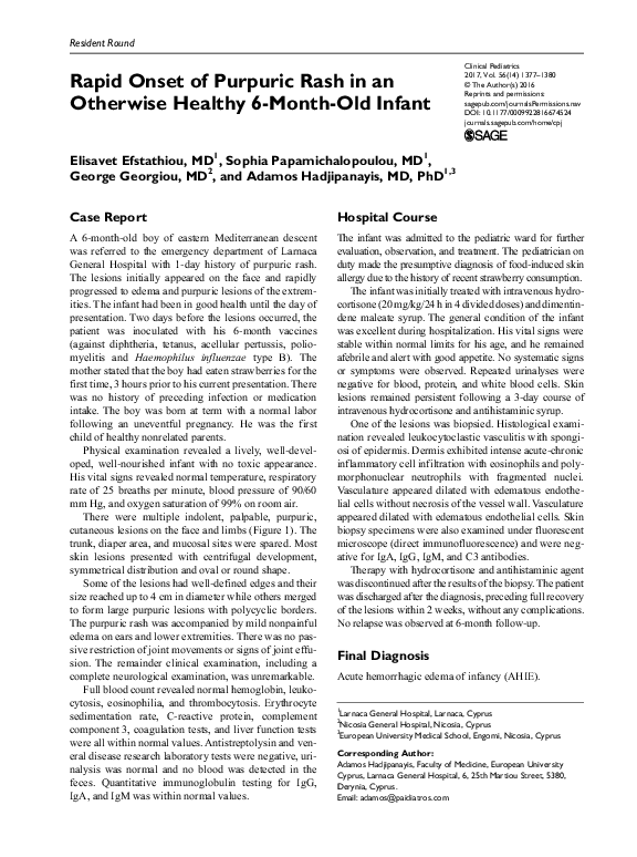 (PDF) Rapid Onset of Purpuric Rash in an Otherwise Healthy 6-Month-Old ...