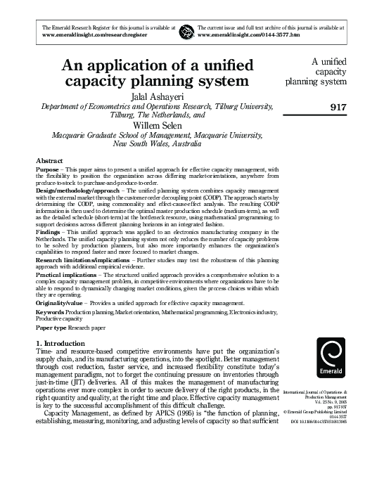 (PDF) An application of a unified capacity planning system