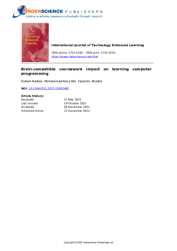 (PDF) Brain-compatible courseware impact on learning computer programming