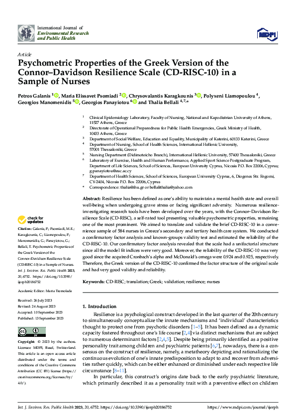 (PDF) Psychometric Properties of the Greek Version of the Connor ...